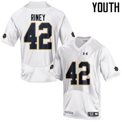 Notre Dame Fighting Irish Youth Jeff Riney #42 White Under Armour Authentic Stitched College NCAA Football Jersey ZSV0399MX